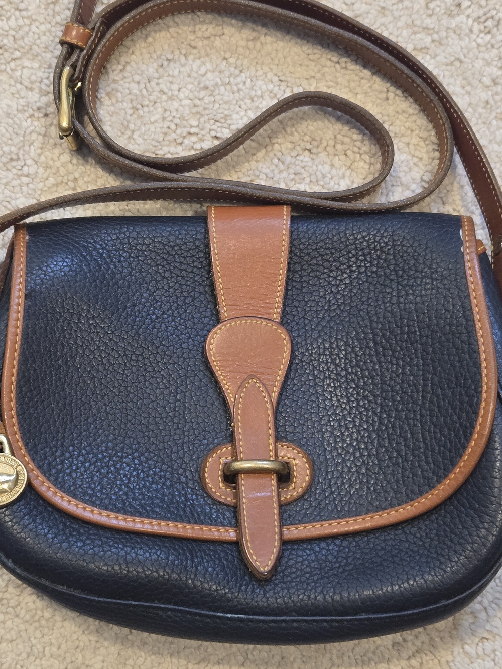 Vintage DOONEY & BOURKE  Leather Crossbody Bag Made In USA Navy Blue
